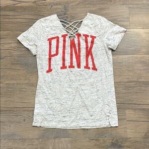 PINK Victoria's Secret Red and Gray Cut Out Tee